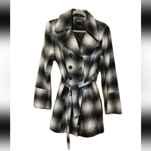Jennyfer J Black and White Plad Lined Trench Coat Women's Size Large